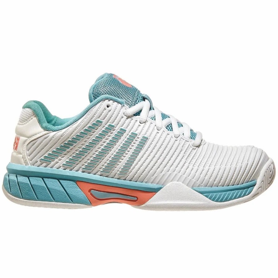 Junior Tennis Equipment * | K-Swiss Junior Hypercourt Express 2 Tennis Shoes (Blanc De Blanc/Nile Blue/Desert Flower)