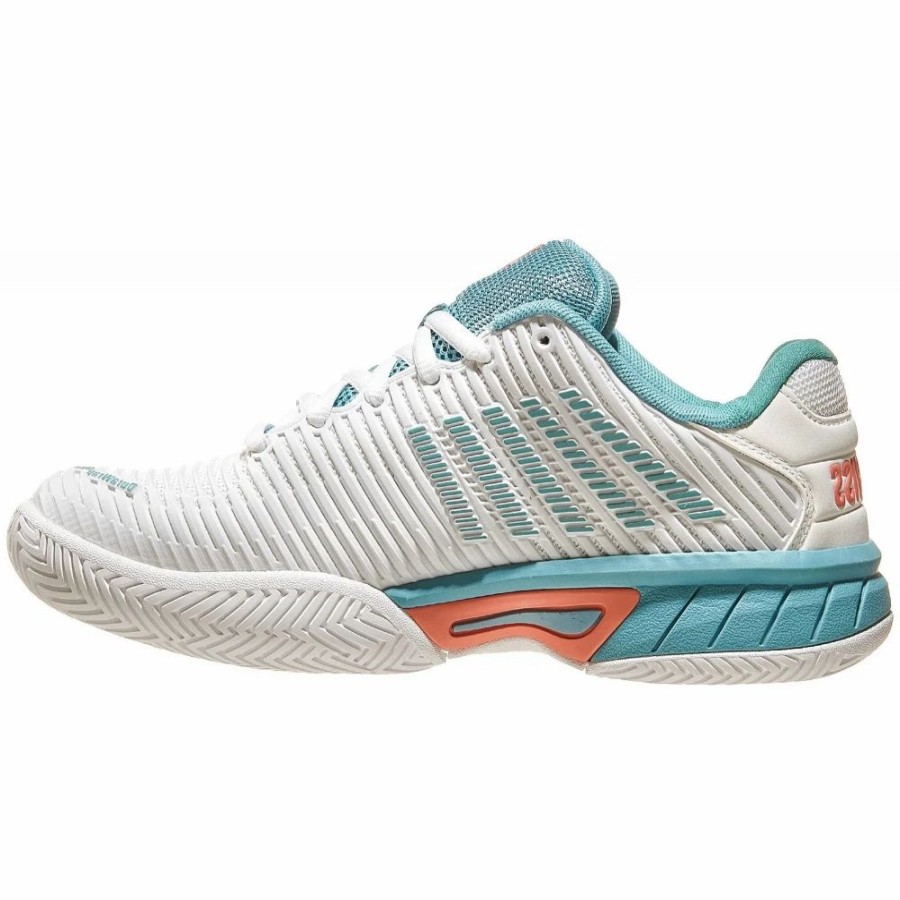 Junior Tennis Equipment * | K-Swiss Junior Hypercourt Express 2 Tennis Shoes (Blanc De Blanc/Nile Blue/Desert Flower)